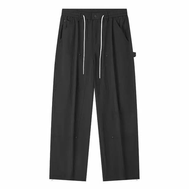 梦特娇 美式高街复古纯色系带直筒通勤休闲裤 男女同款