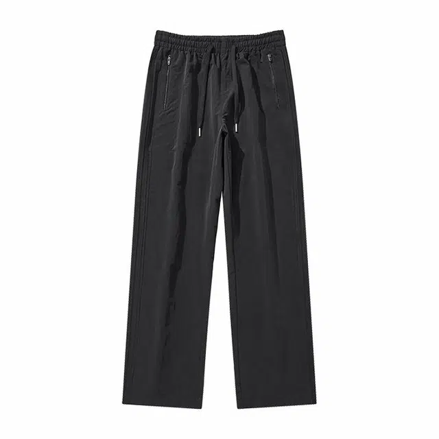 路杰邦 美式高街基础款纯色宽松休闲运动阔腿垂感山系户外机能风降落伞兵裤简约运动百搭薄款速干冰感速干系带工装裤 男款
