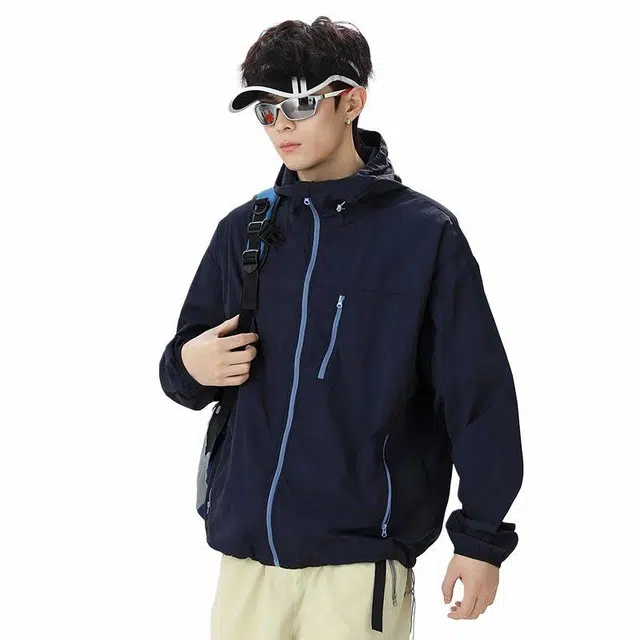 【dme】 户外运动纯色轻薄宽松休闲连帽外套防晒服 男女同款