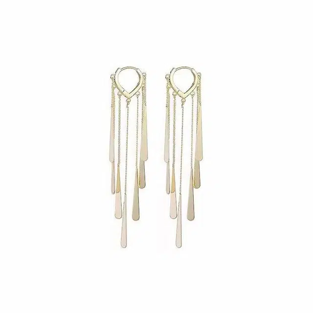 双生恋 简约线条垂坠流苏耳扣长款小众设计感百搭时尚精致日常通勤约会耳饰轻奢高级感 铜 耳环 女款