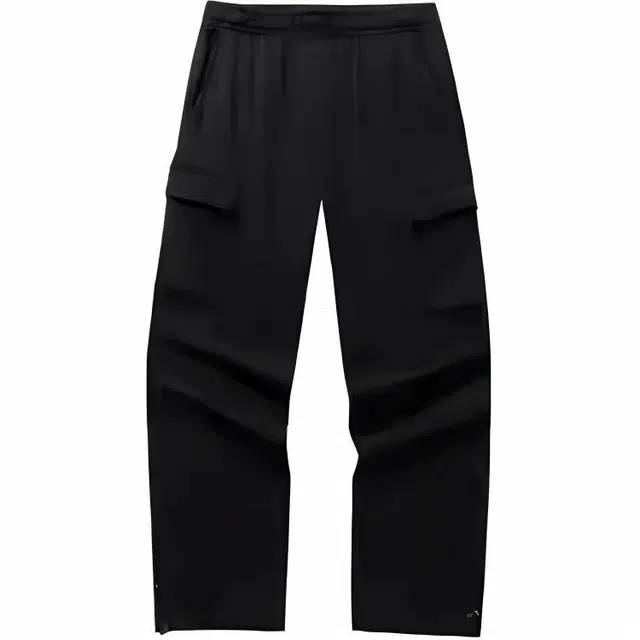 超级安踏 运动生活系列 纯色中腰系带舒适透气百搭宽松直筒休闲裤 男款 基础黑