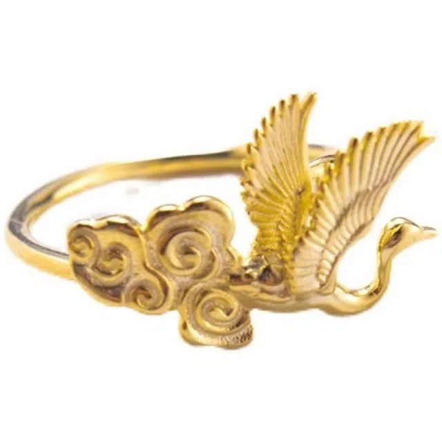 指尖瑰宝 国潮云鹤精雕云朵仙鹤时尚霸气个性小众高级感简约 合金 戒指 男女同款情侣款