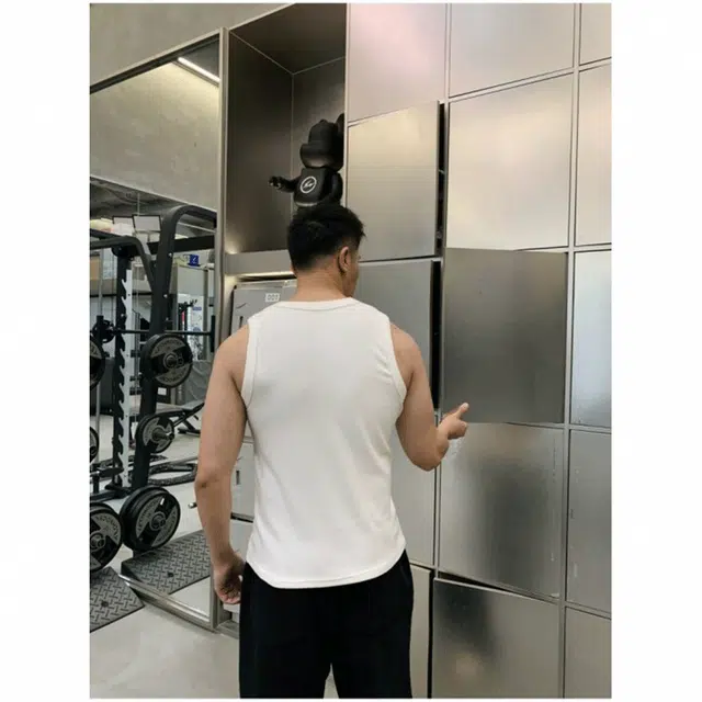 颂希尔 美式重磅竖条纹坎肩运动健身弹力修身无袖背心 男女同款