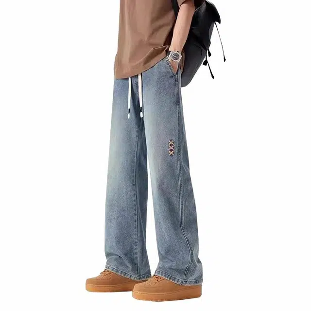 协协乐 美式潮牌直筒阔腿牛仔裤 男款 复古蓝