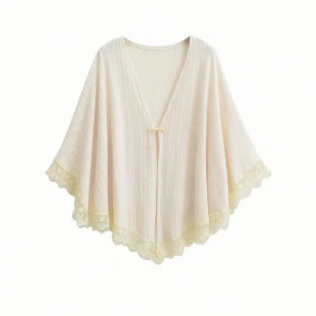 北极绒 国风潮流旗袍外搭中式轻薄透气精美花边百搭户外出游开衫 披肩 女款