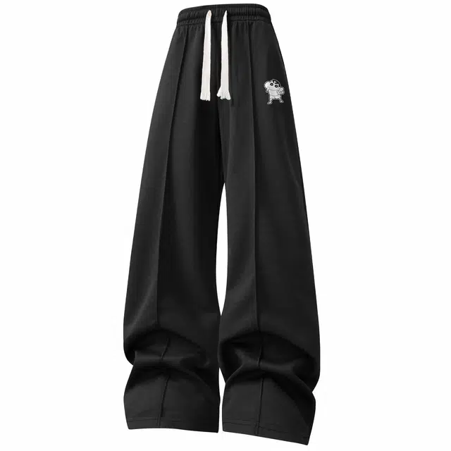 蜡笔小新 卡通小新字母印花宽松休闲垂感梭织直筒休闲裤 男女同款