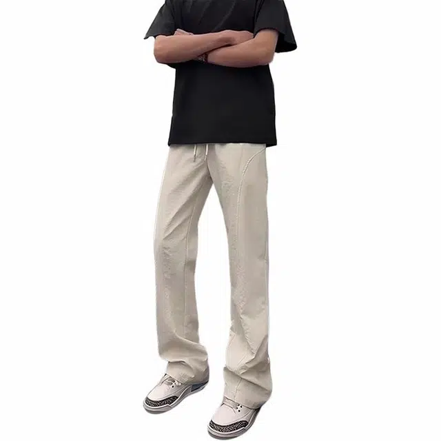 黑马漫画 美式斜切潮牌潮流微喇薄款工装宽松百搭户外登山休闲裤 男女同款