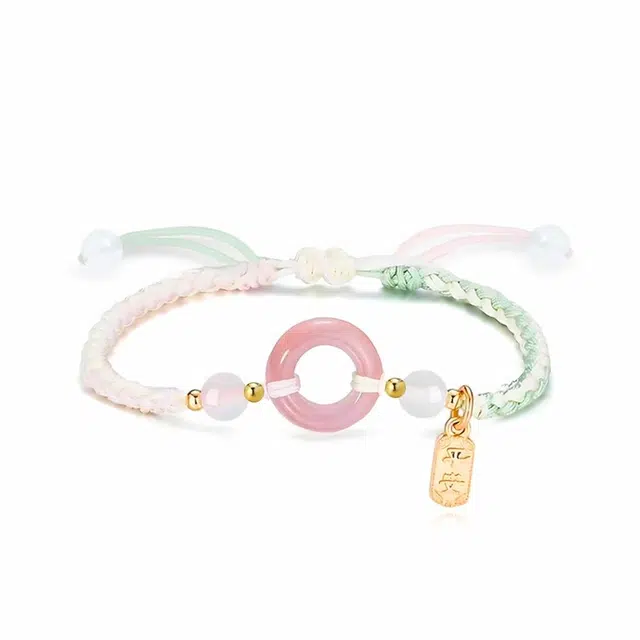 希遇 如意平安扣新中式转运珠 岁岁平安五彩绳 两色设计感手工编绳 简约民族国风拼接玛瑙 玛瑙 手链 男女同款情侣款