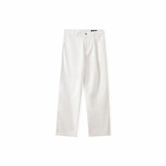 我是大卫 宽松纯色直筒休闲裤 男女同款 白色