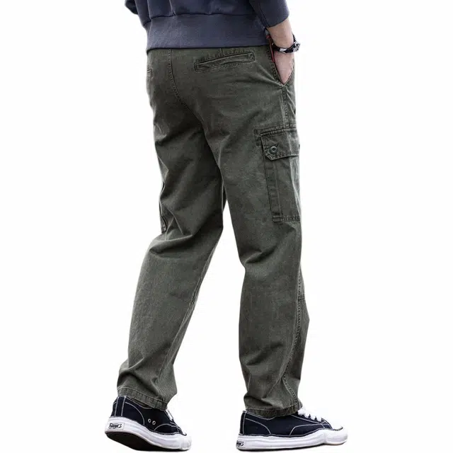 格蓝鹿 美式复古直筒潮牌耐磨宽松长裤工装裤 男女同款 军绿色