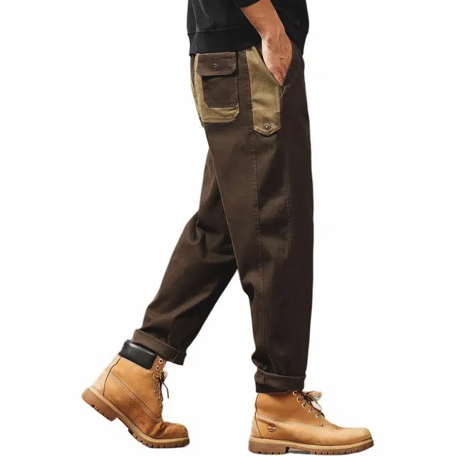 格蓝鹿 美式高端潮牌撞色拼接百搭宽松弹力大码休闲复古直筒长裤工装裤 男女同款 基础色（黑灰白等）