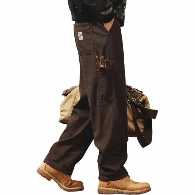 格蓝鹿 春季 宽松休闲纯色百搭舒适时尚中腰长裤工装裤 男女同款 基础色（黑灰白等）