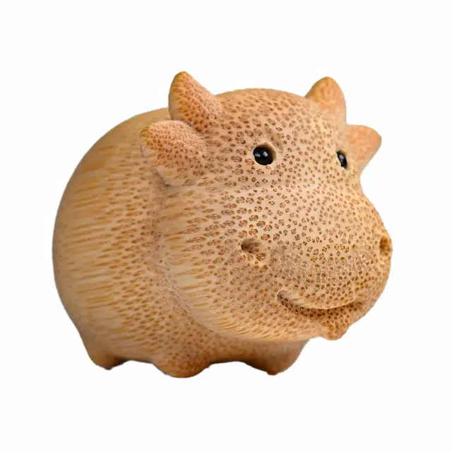 仙友 新中式国潮盘玩生肖  牛 平安顺遂 诸事顺利 好运莲莲 精工雕刻 竹木 手把件 男女同款情侣款