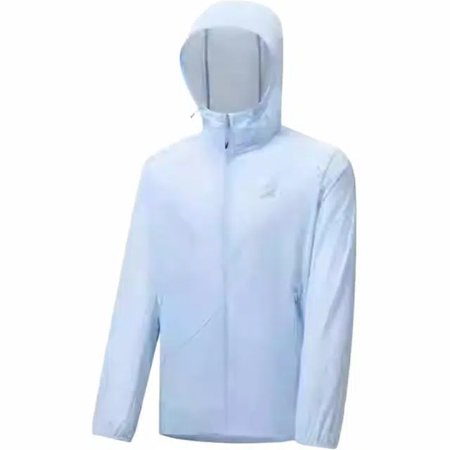 特步 跑步系列 纯色拉链连帽透气百搭运动风衣 男款 椰果蓝