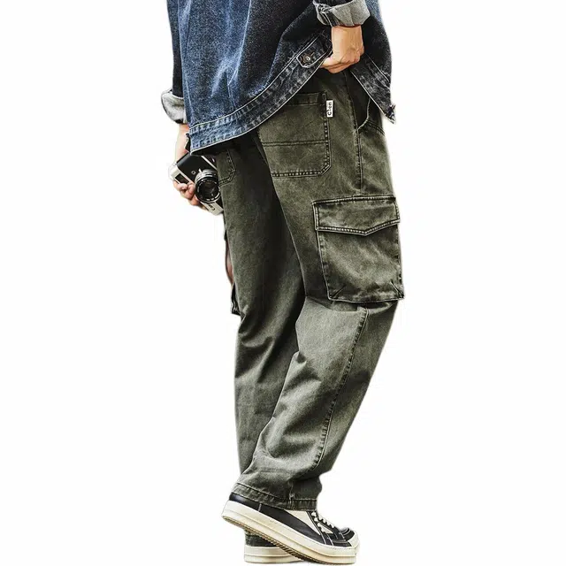 格蓝鹿 美式复古百搭风格潮牌休闲长运动中腰适中纯色拉链宽松长裤工装裤 男女同款