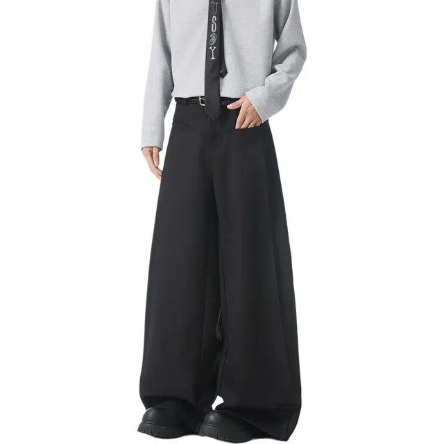 颂希尔 美式高街插袋阔腿宽松直筒垂感休闲西装裤 男女同款