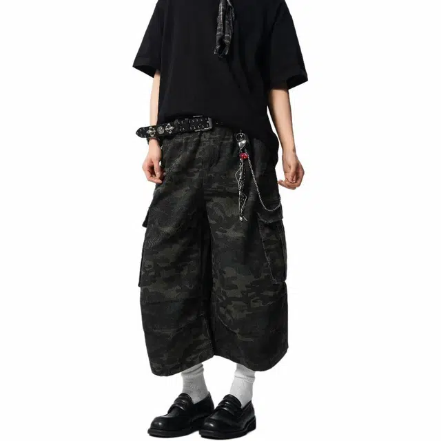 颂希尔 美式高街潮牌休闲复古宽松百搭运动裤工装裤 男女同款 迷彩色