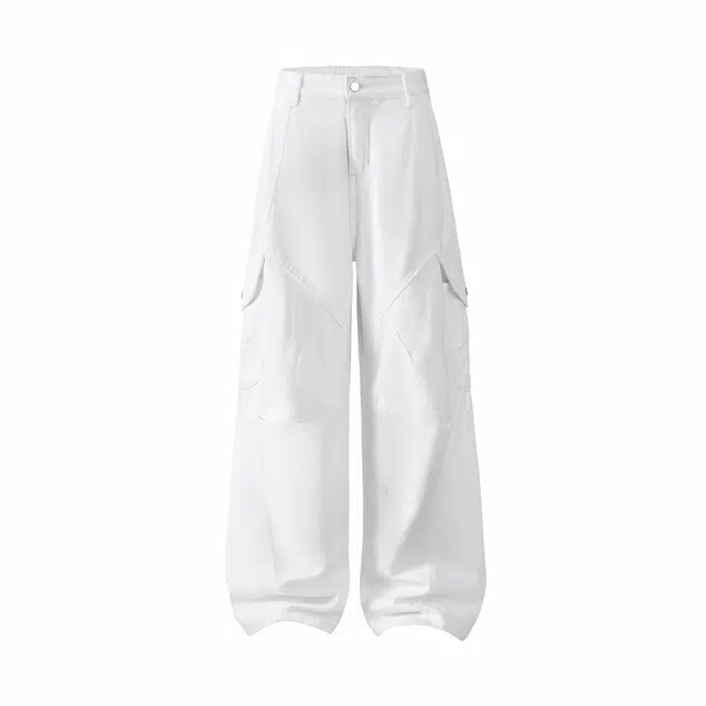 宝米卡 美式宽松日系复古潮牌休闲裤纯色工装裤 男女同款 白色