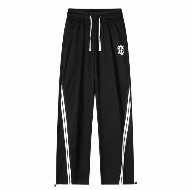 泰迪珍藏 字母印花条纹织带宽松直筒休闲裤 男女同款