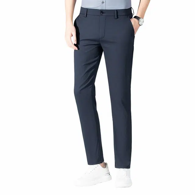 富铤 学院风纯色中腰日常通勤直筒休闲裤 男款