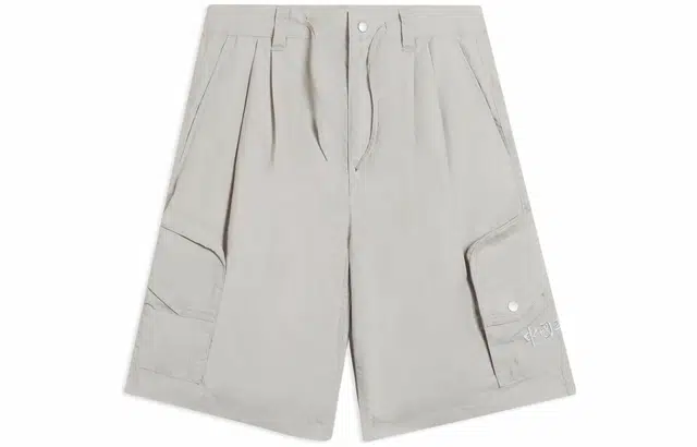 中国李宁 纯色口袋宽松休闲短裤 男款 灰色