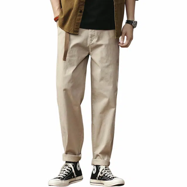 格蓝鹿 经典美式复古修身直筒百搭风格松紧腰宽松通勤休闲裤子西装裤 男女同款 卡其色