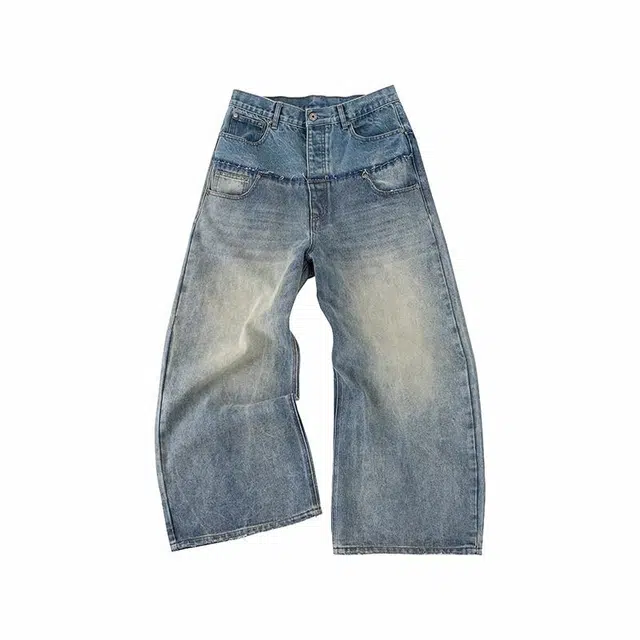 8FF SS25 Vintage Embroidered Straight Jeans Lake Blue Green