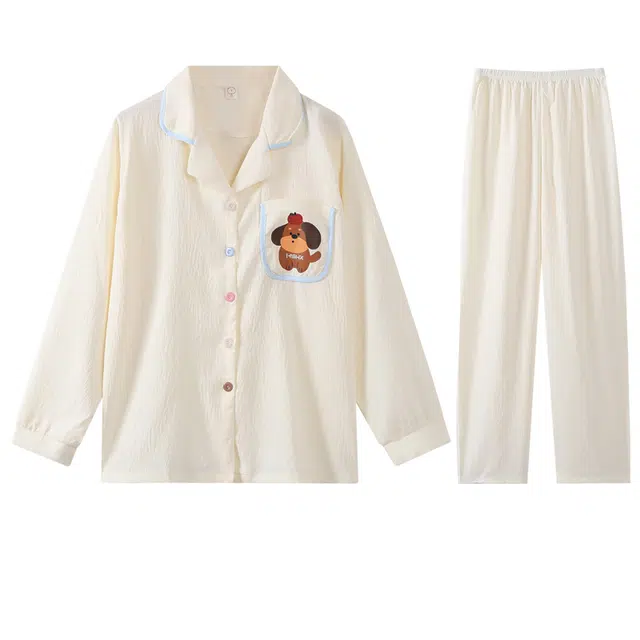 向薇 长袖长裤舒适亲肤休闲可外穿家居服睡衣套装 女款 图片色