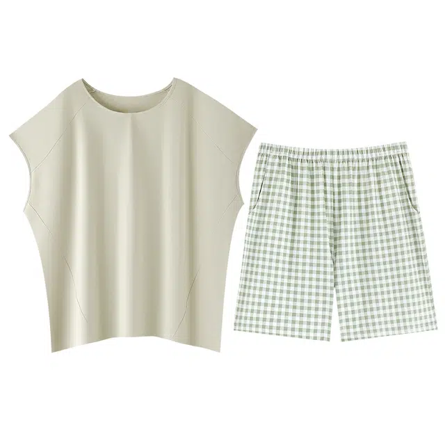 欧诗帛 带胸垫薄款短袖家居服可外穿睡衣套装 女款 图片色