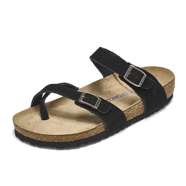 东园物作 日系 勃肯鞋 优质牛皮面进口 软木底 静音防磨防滑人字拖鞋凉鞋 女款