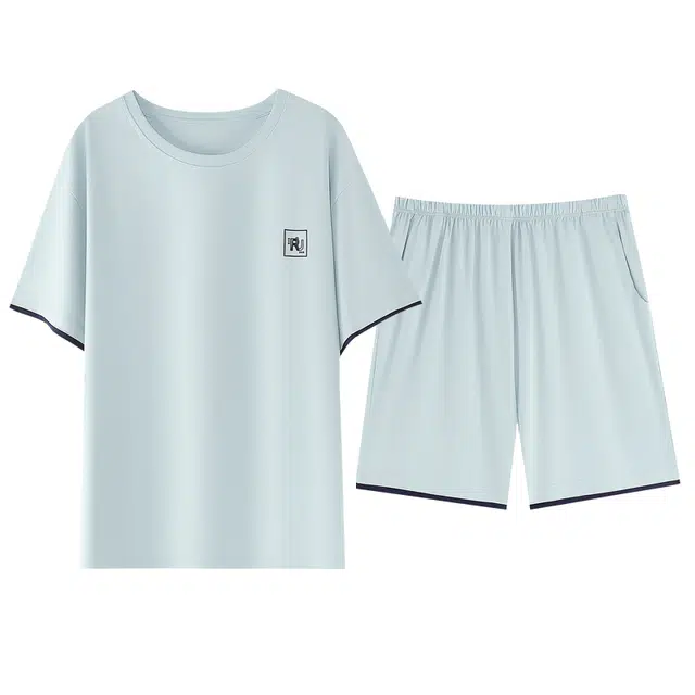 欧诗帛 带胸垫圆领套头短袖薄款可外穿宽松家居服睡衣套装 女款 图片色