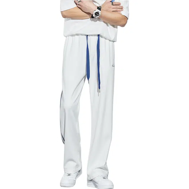 隐狼世家夏季韩版潮流宽松垂感条纹直筒运动休闲裤 男款