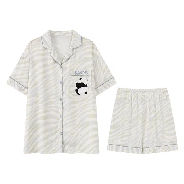 向薇 卡通舒适透气短袖上衣家居服可外穿三分裤睡衣套装 女款 图片色