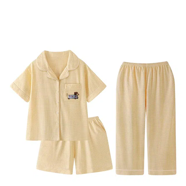 俏韵 翻领腊肠狗短袖卡通甜美可爱家居服夏季睡衣套装 女款 黄色