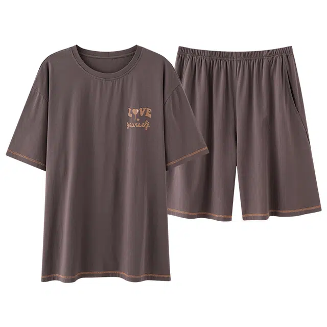 莫代尔 舒适轻柔休闲简约百搭圆领套头气质时尚轻盈透气无束缚短袖短裤情侣款家居服可外穿睡衣套装 男女同款