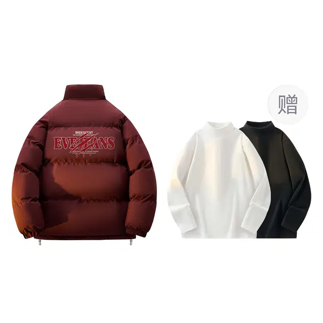 依文 经典基础款简约百搭立领宽松面包服美式中性风抓痕设计感慵懒风棉服 男女同款 黑色