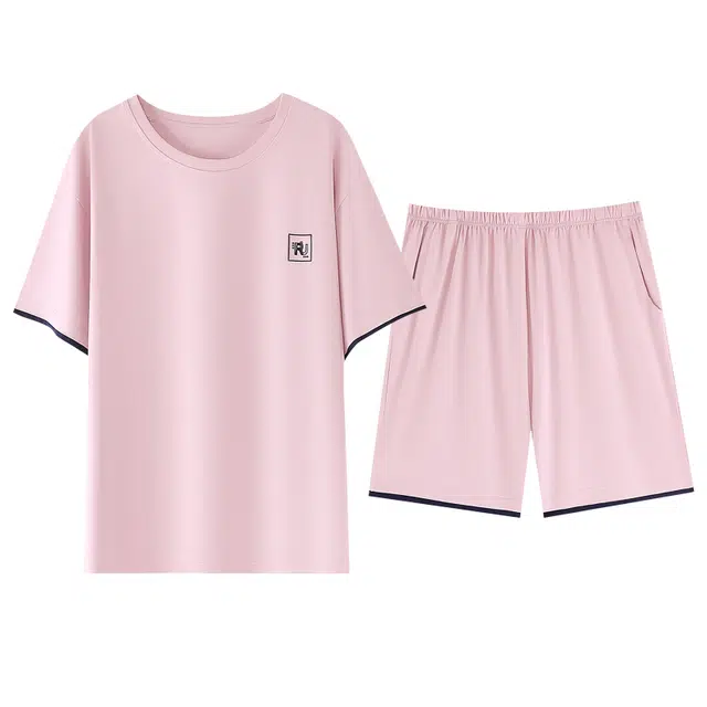 欧诗帛 短袖薄款带胸垫可外穿宽松家居服睡衣套装 女款 图片色