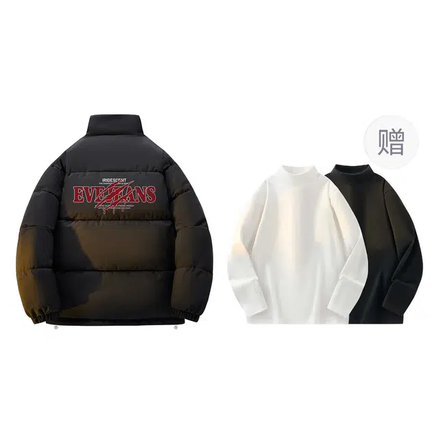 依文 经典基础款简约百搭立领宽松面包服美式中性风抓痕设计感慵懒风棉服 男女同款 黑色