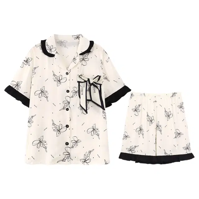 向薇 高级感翻领短袖可外穿家居服休闲睡衣套装 女款 图片色