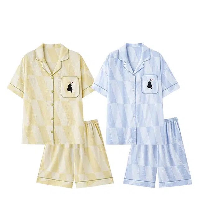 俏韵 翻领卡通简约短袖家居服可外穿睡衣套装 男女同款