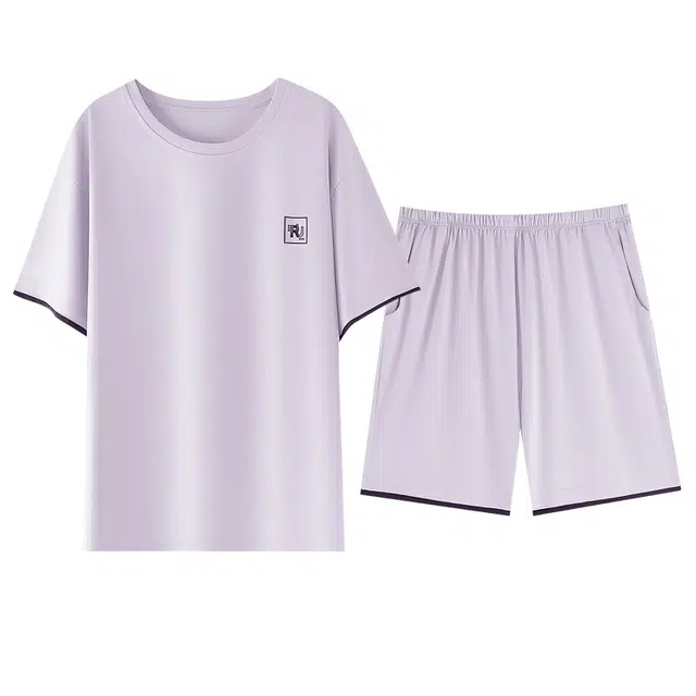 欧诗帛 圆领短袖薄款带胸垫可外穿宽松家居服睡衣套装 女款 图片色