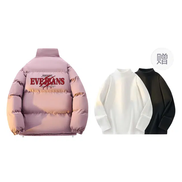 依文 经典基础款简约百搭立领宽松面包服美式中性风抓痕设计感慵懒风棉服 男女同款 黑色