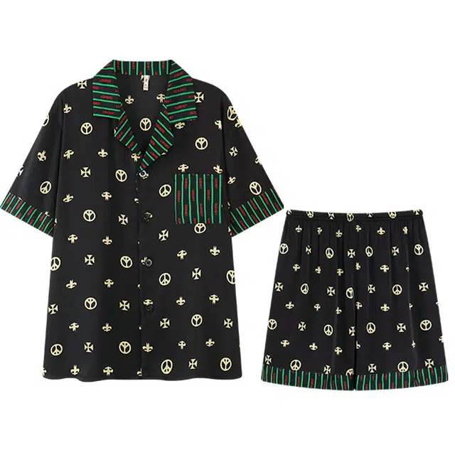 向薇 短袖休闲字母印花可外穿家居服睡衣套装 男款 图片色