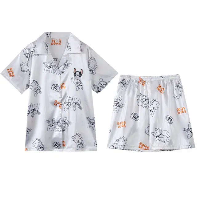 向薇 时尚卡通开衫可外穿短袖三分裤睡衣套装 女款 图片色