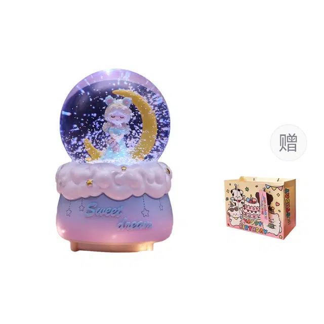 酷毛鸭 梦幻月亮公主水晶球音乐盒 八音盒发光飘雪 玩具