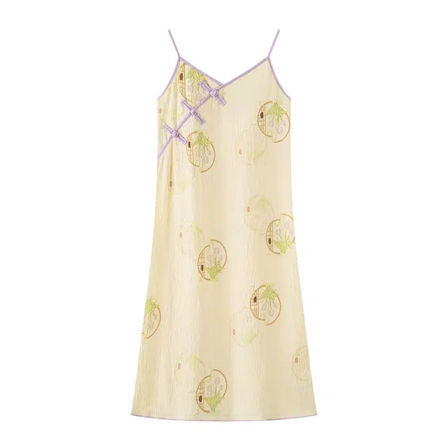 顶瓜瓜 带胸垫中国风性感无袖吊带家居服睡裙 女款 图片色