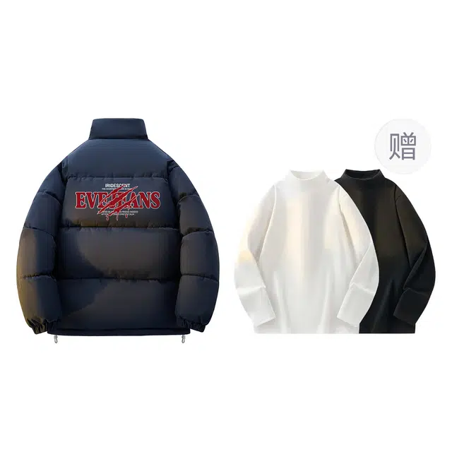 依文 经典基础款简约百搭立领宽松面包服美式中性风抓痕设计感慵懒风棉服 男女同款 黑色