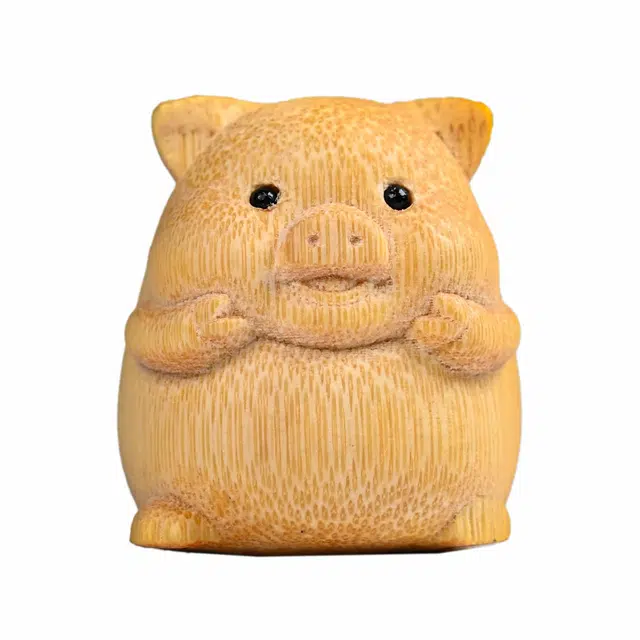 仙友 新中式国潮盘玩十二生肖  猪 平安顺遂 诸事顺利 好运莲莲 精工雕刻 竹木 手把件 男女同款情侣款