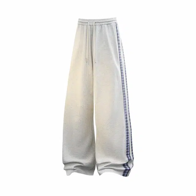 星际者 基础款美式格纹撞色拼接阔腿裤宽松休闲裤 男女同款