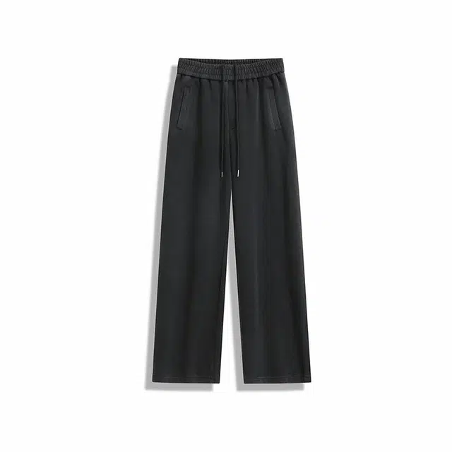 欧路得 美式高街重磅水洗百搭垂感运动直筒休闲裤 男款 黑色